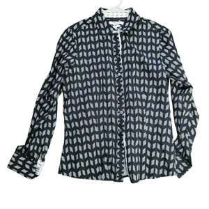 Foxcroft NYC Women Button-Up Shirt Size 10 Black Fitted 100% Cotton Long Sleeves